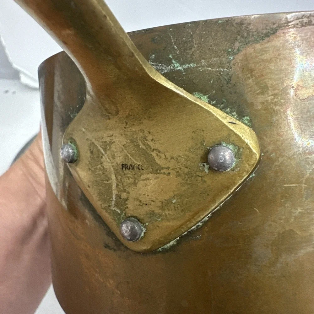 Vintage 4 Pc Set Graduating Copper Pot Brass Handles Tin Lined Made In France